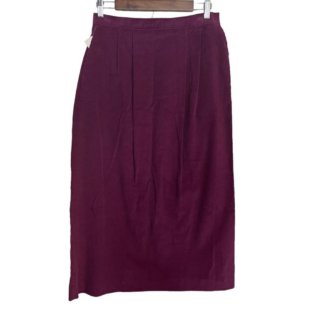 Vintage Womens NWT Dead Stock Purple Corduroy Pockets Tea Length Skirt Small